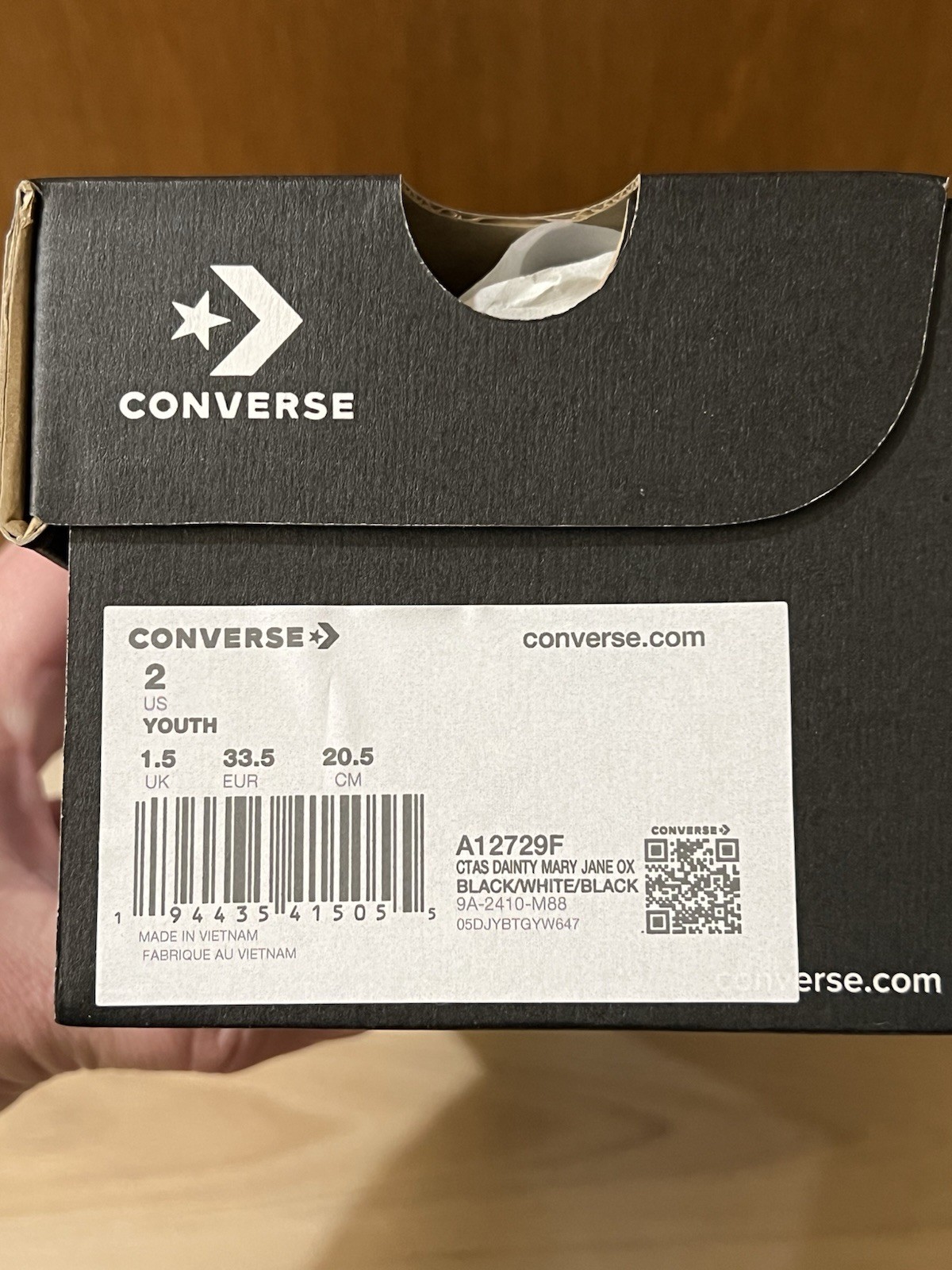 Converse Chuck Taylor All Star Youth Size 2 Black Dainty Mary Janes NEW In Box