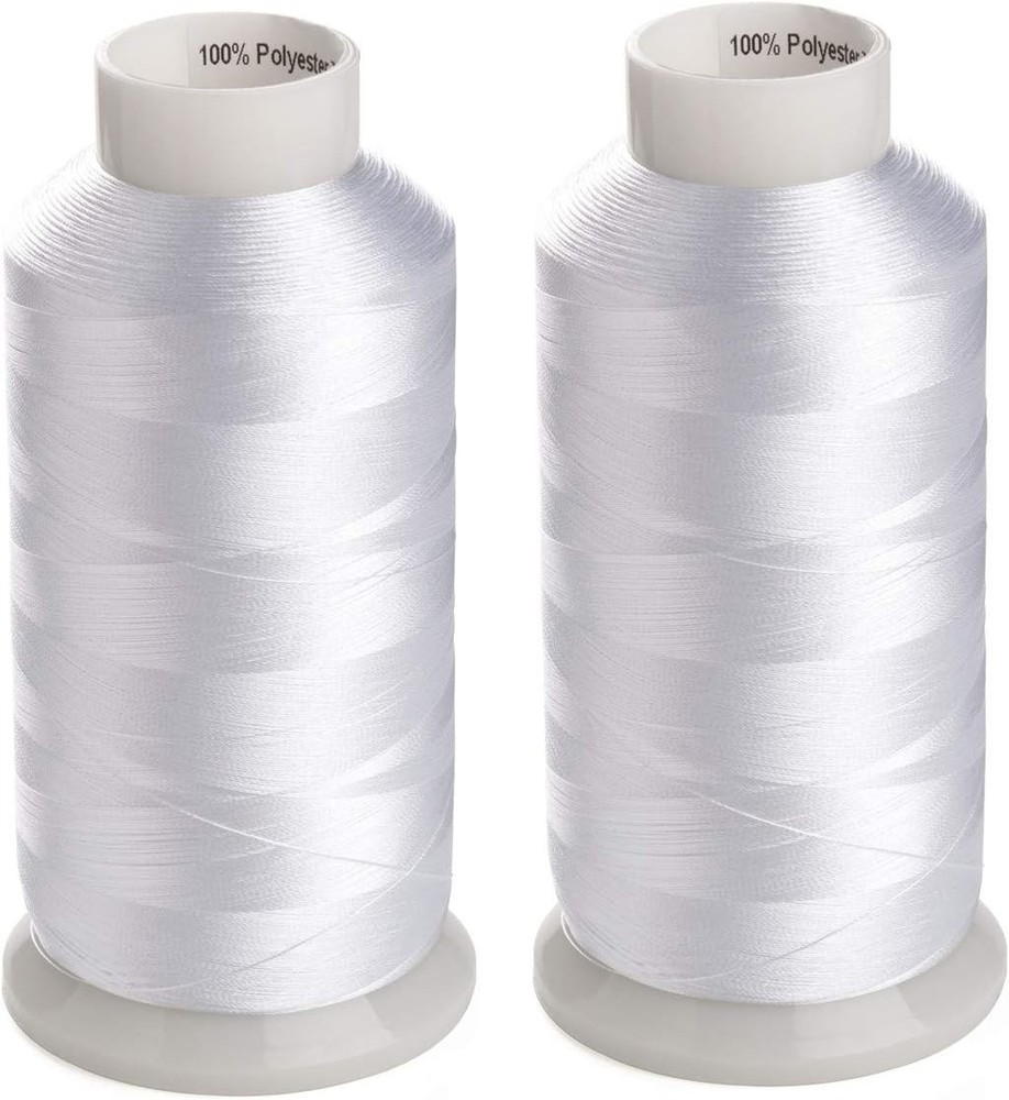 Two Large Spools White Bobbin Thread 60WT 5500 Yards Perfect for Sewing Projects