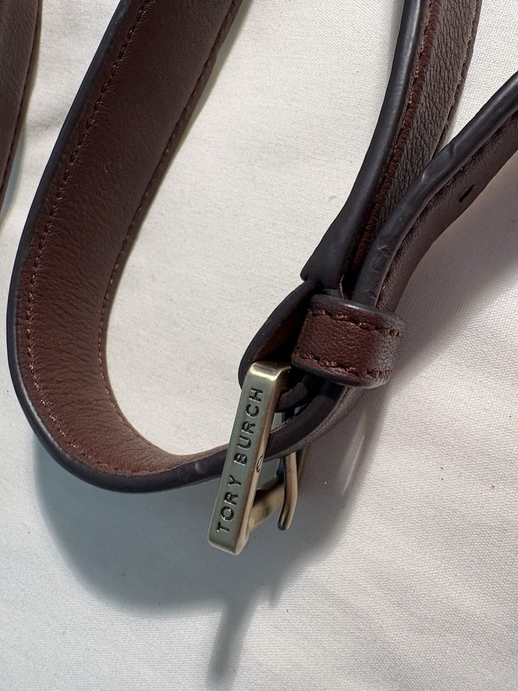 Tory Burch 43" Adjustable Dark Brown Leather Crossbody Replacement Strap Brass