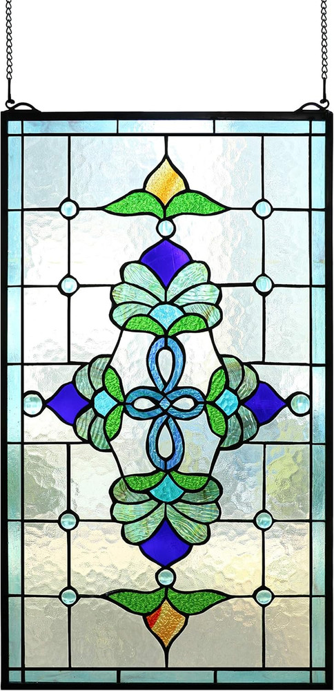 26" Victorian Stained Glass Window Panel - Large Vertical Design