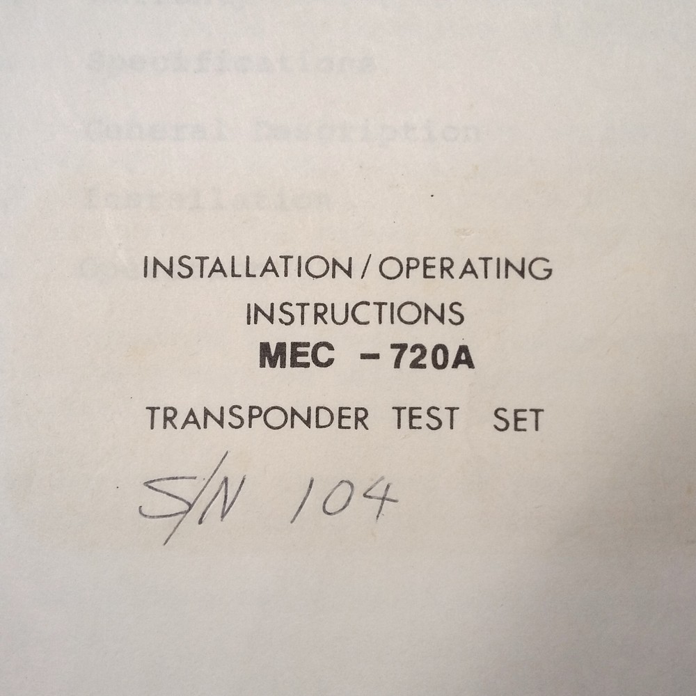 MEC Michel MEC-720A Transponder Test Set Operation Manual