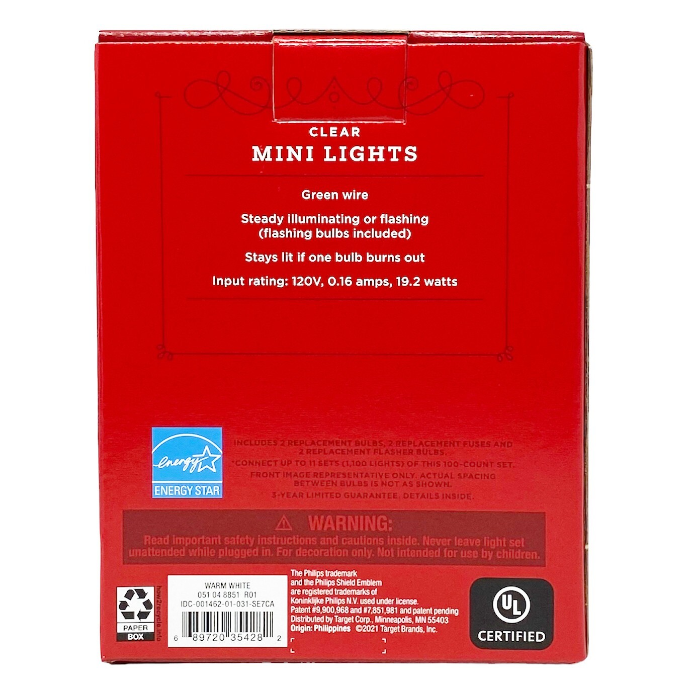 PHILIPS 100 Mini Clear String Light Green Wire, Warm White 25 ft Christmas Décor