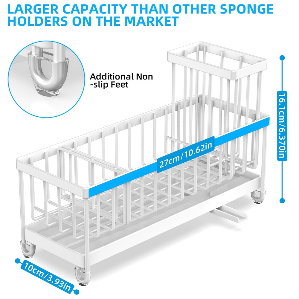 Kitchen Sink Caddy Extra Large Rustproof Sponge Brush Holder Stainless White