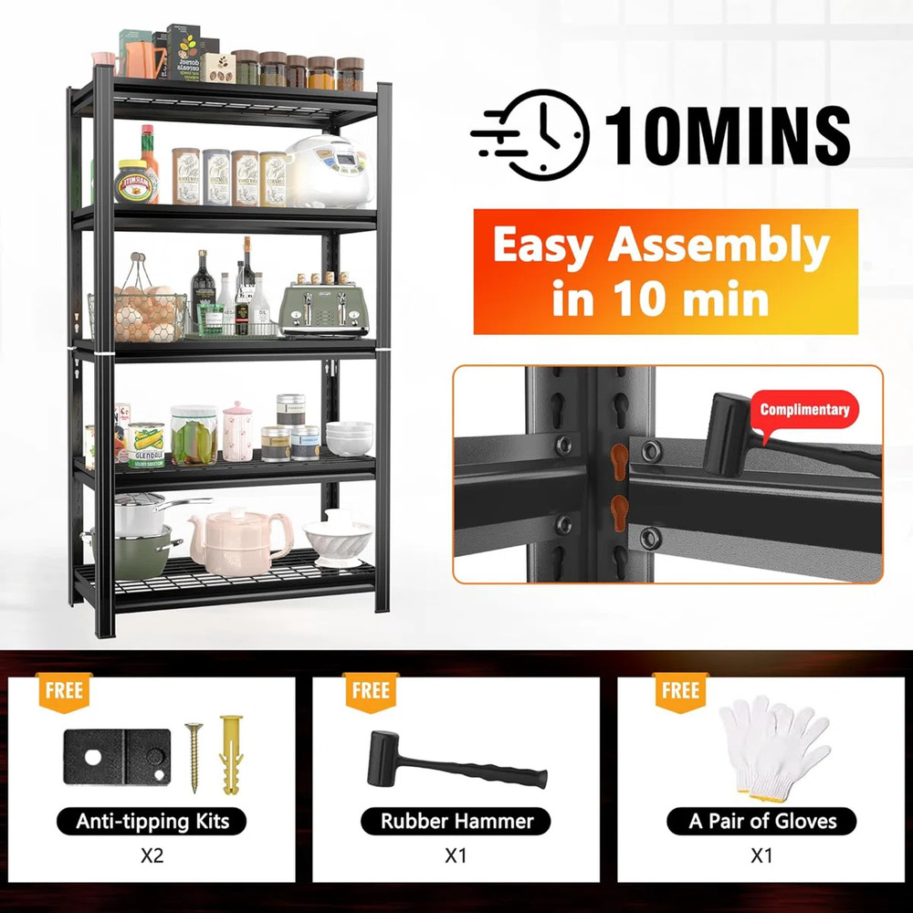 5-Layer Metal Storage Rack, Adjustable Height Storage Rack, 2000 Pound Load