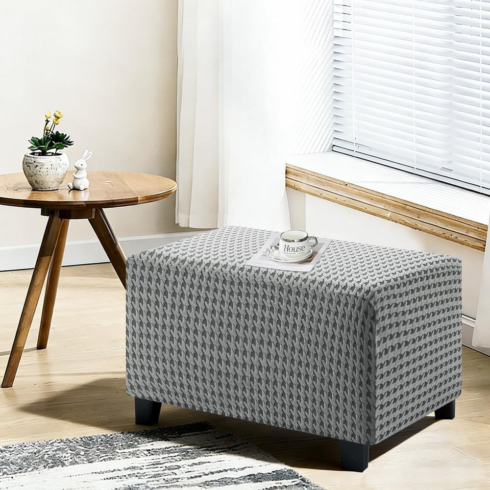 Stretch Ottoman Cover Rectangular Ottoman Slipcovers for Footstool with Elast...