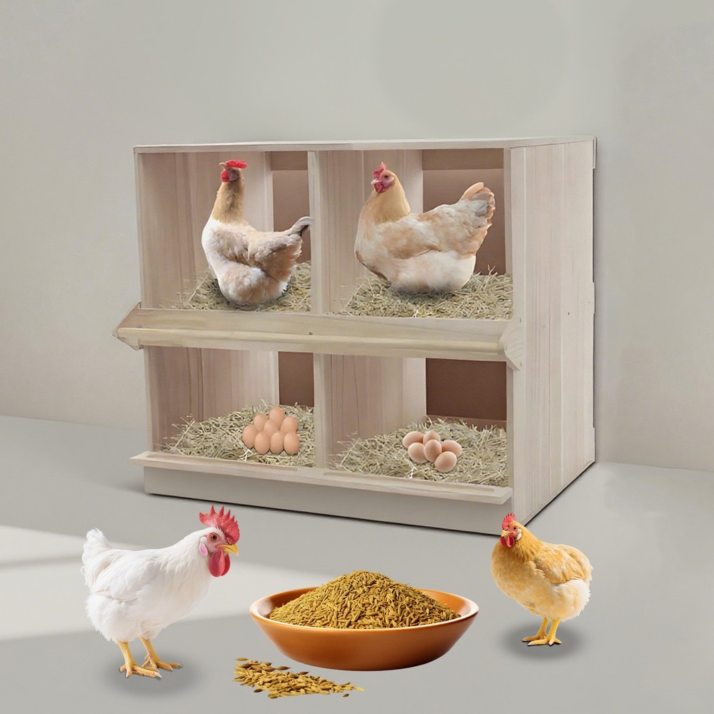 Chicken Nesting Box 4 Compartment Wooden Nesting Boxes For Chickens W/ Perches