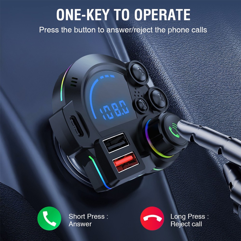 Bluetooth 5.0 Car Wireless FM Transmitter Adapter 2USB PD Charger AUX Hands-Free