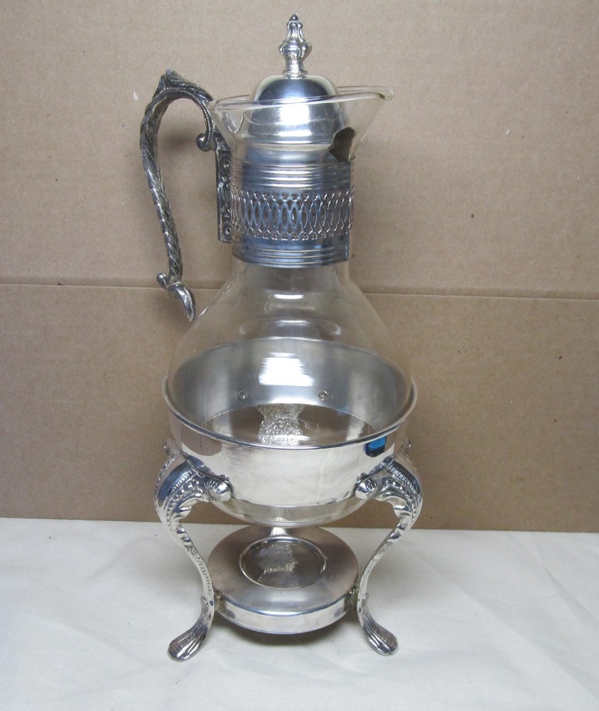 Vintage Silver Plated Coffee Carafe Pot with Warmer Stand