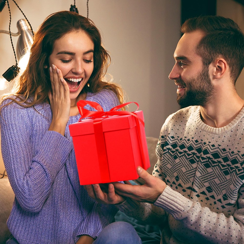 Cholemy 5 Pcs Square Nesting Boxes Decorative Gift White Card, Bright Red
