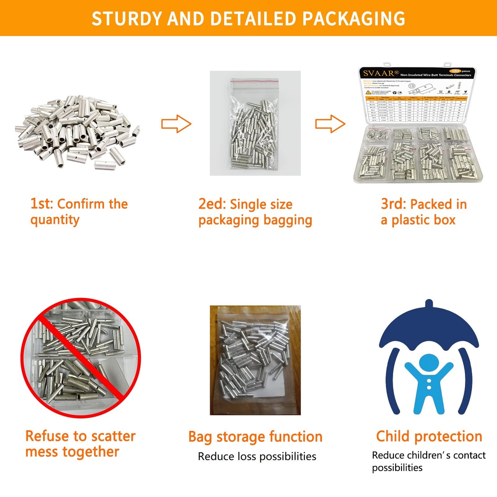 SVAAR 380PCS Non Insulated Butt Connectors Kit Butt Splice Connector Uninsula...