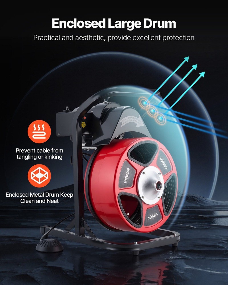 Sewer Snake Machine 50ft 1/2", 4 Interchangeable Cutters