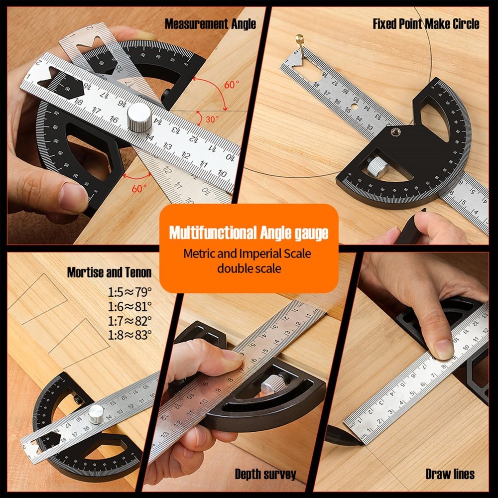 Protractor Angle Finder Carpenter Square Adjustable Aluminum Protractor Squar...