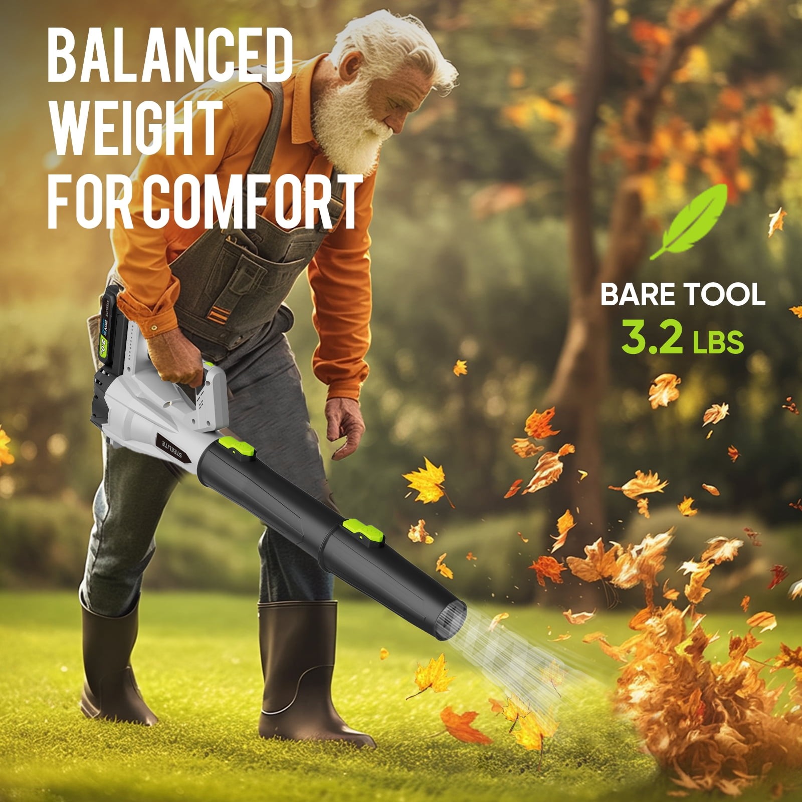 Steelite 20V Cordless Leaf Blower 600 CFM/150 MPH 6-speed with 2x2.0Ah Batteries