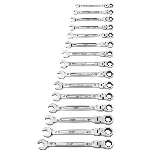Milwaukee 48-22-9513 Flex Head Ratcheting Metric Combination Wrench Set - 15 PC