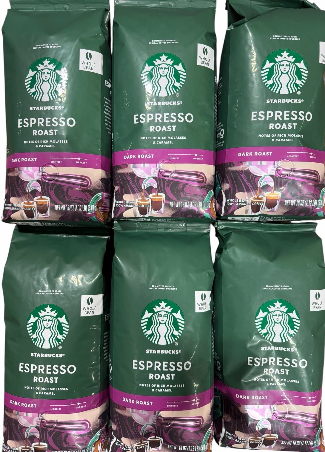 6 X Bags Starbucks Espresso Roast Whole Bean 18 Oz. FRESH PRODUCTS EXP. 9/17/26