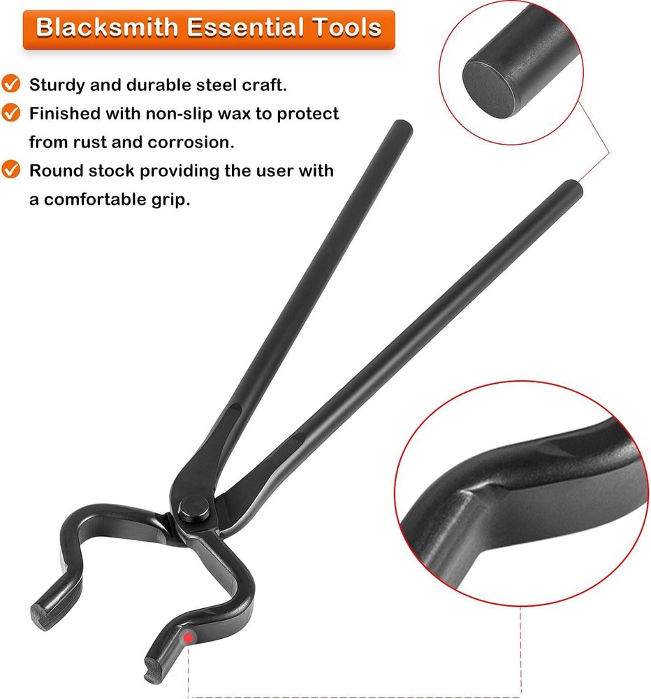 Beginner Blacksmith Tong Set Includes Flat, V Bit, Blade & Wolf Jaw Tongs 4-Pack