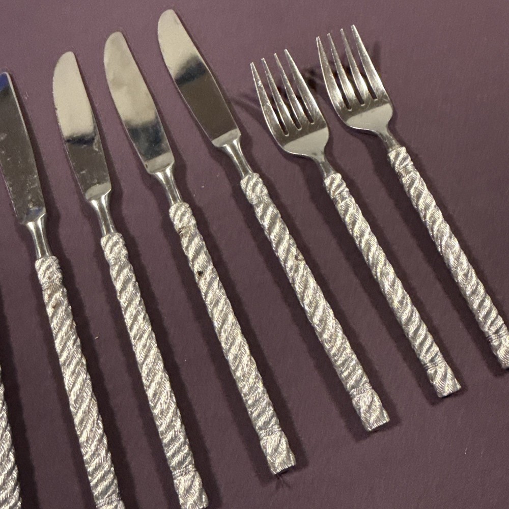18 Pc Orleans Silver Stainless Flatware Braided Rope Pattern MCM Replacement