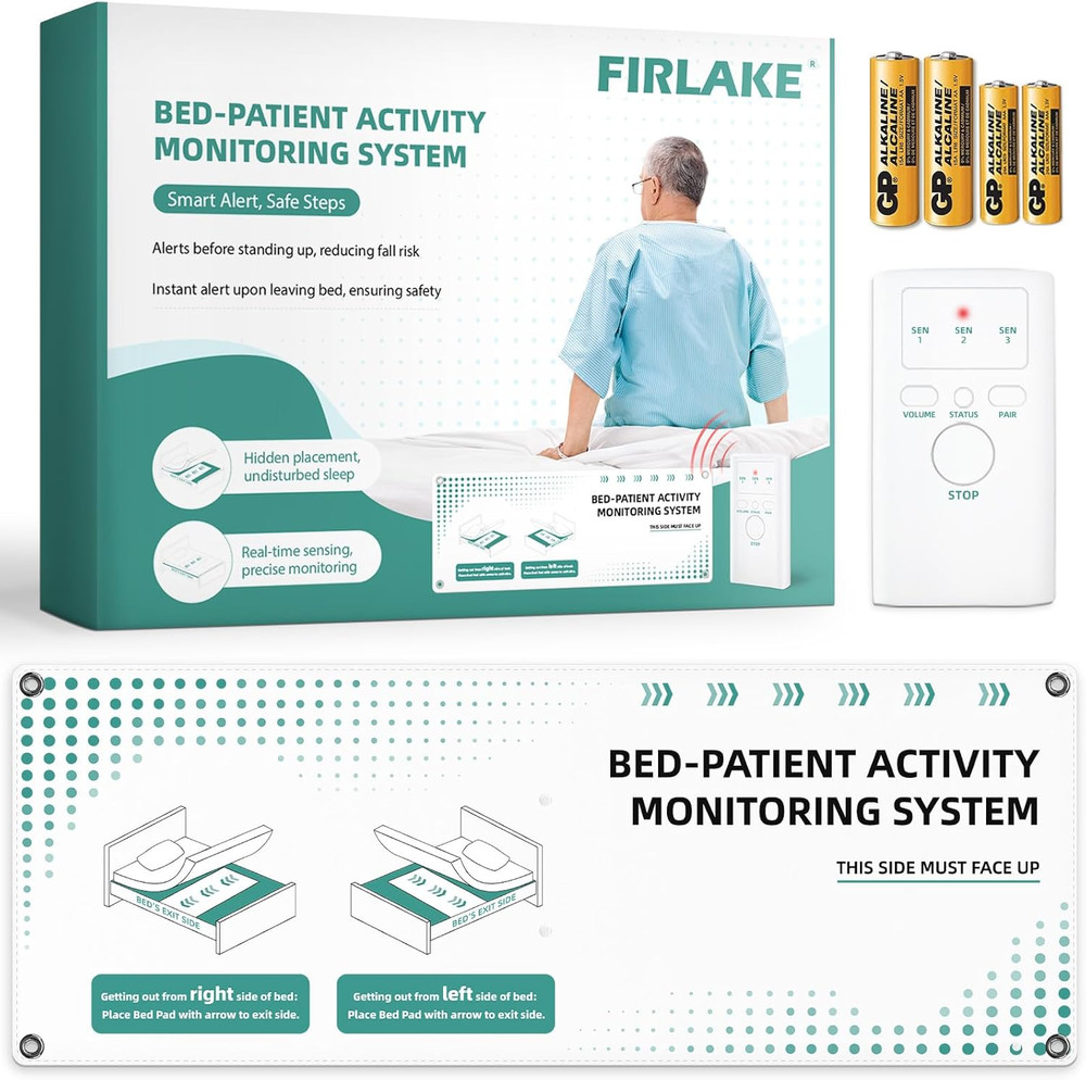 Wireless Bed Alarm for Elderly - Fall Prevention Sensor Pad with Pager - Early &