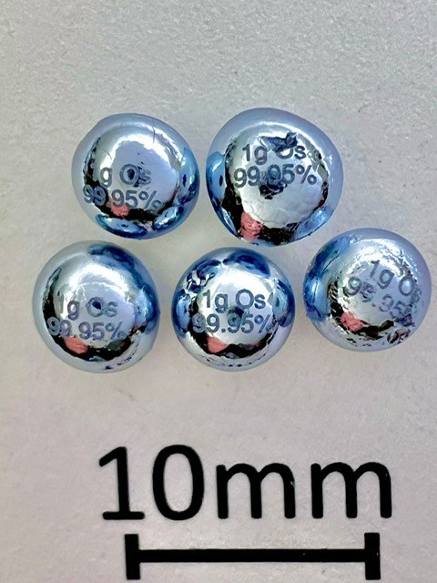 Osmium 1 gram engraved pellet, 99.95%, electric-arc molten, Produced by SMT