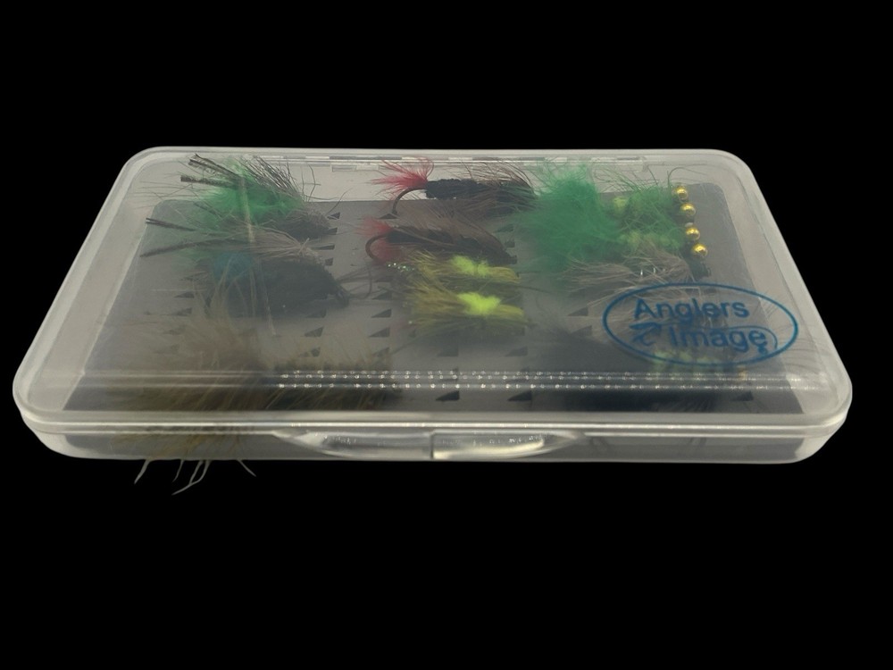 Anglers Image Plastic Fly Box 77 Fly Capacity, Includes 13 Flies Vintage
