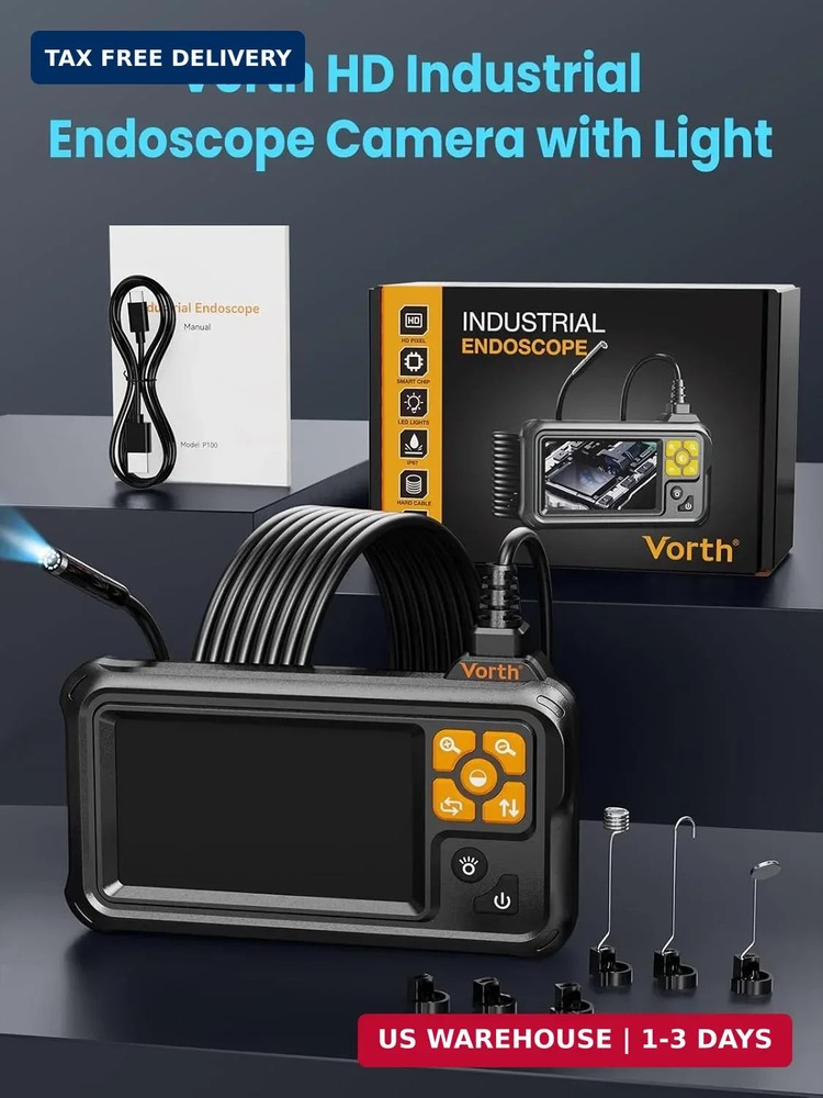 Endoscope Camera with Light, 4.3" IPS Screen 1080P Borescope with 8 LED Lights,