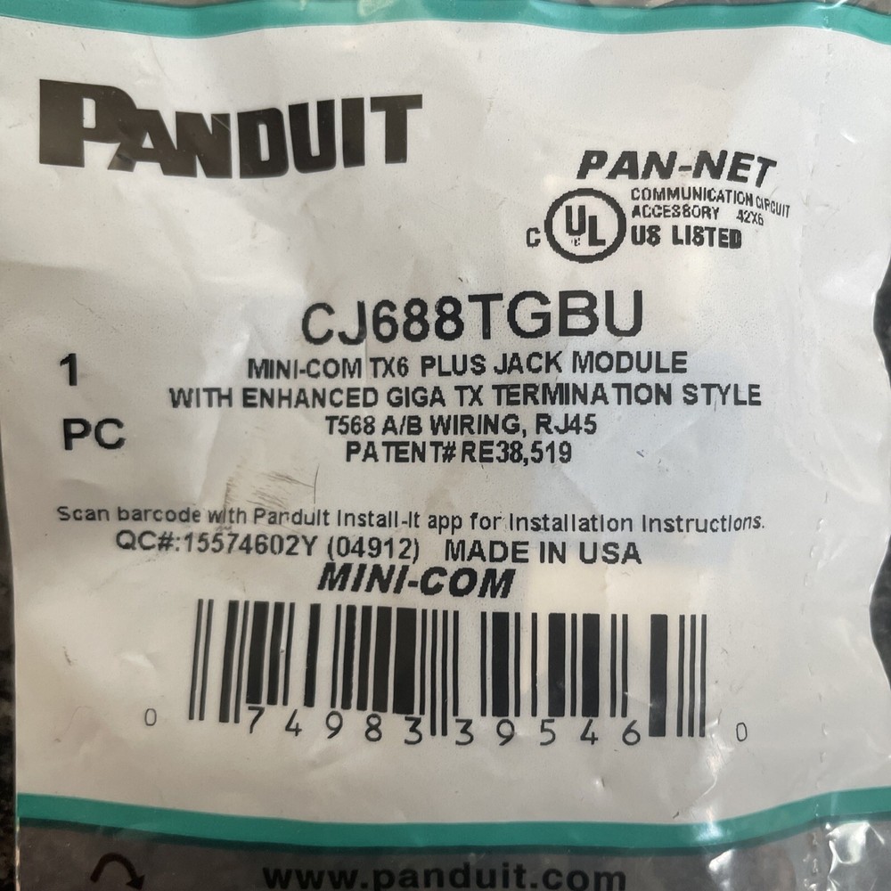 Panduit CJ688TGBU Mini-Com TX6 Plus Jack Module, Blue