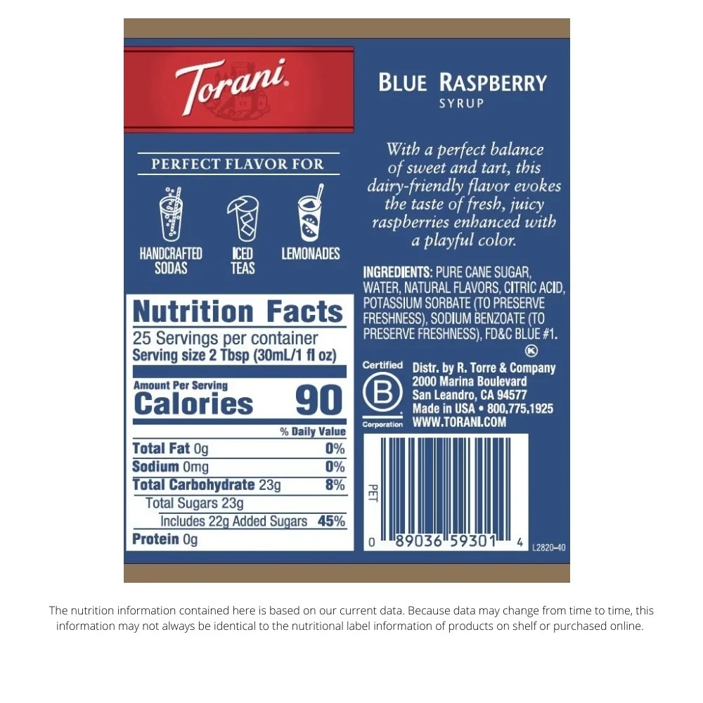 Torani Blue Raspberry Flavoring Syrup, 24.5 fl oz