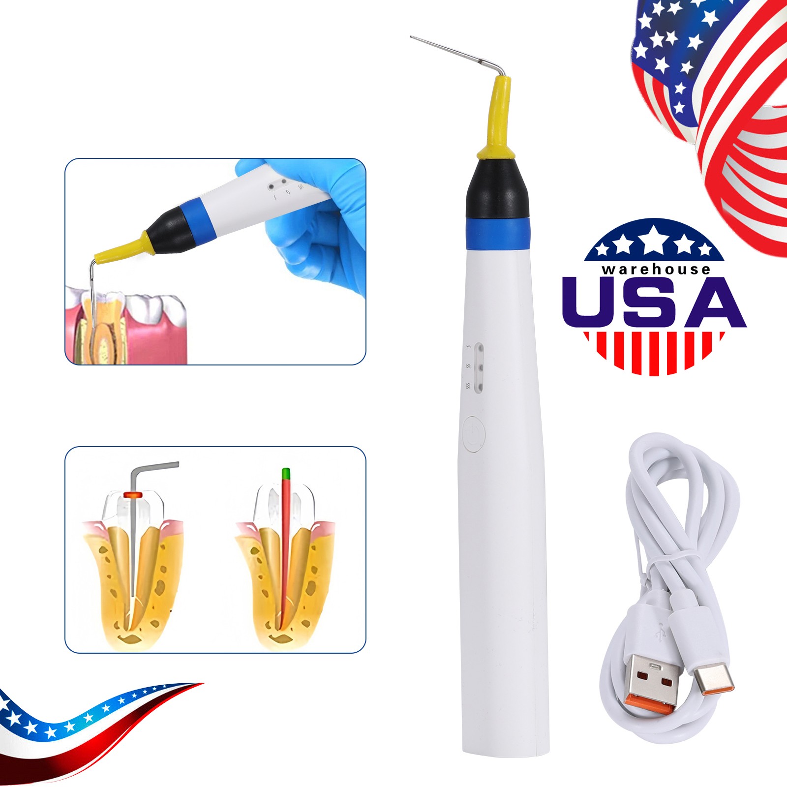 USA Dental Gutta Percha Obturation System Endo Heated Pen Cordless with 2Pc Tips