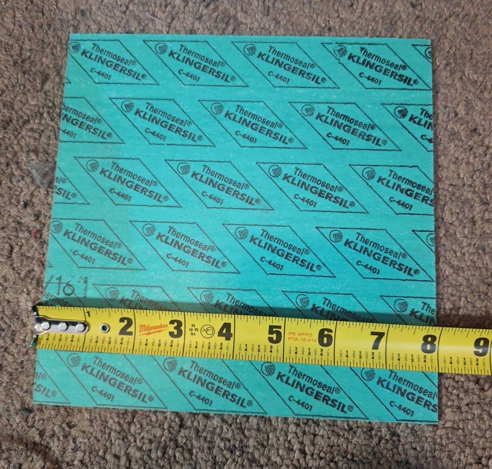 Thermoseal Klingersil C-4401 Square Gasket Material Sheet - 1/16" Thick, 8" x 8"