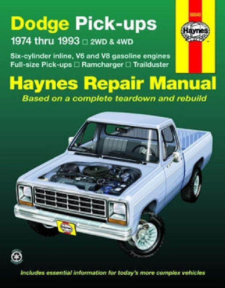 1974-1993 Dodge RAM Pickup 4x4 Ramcharger Haynes Repair Service Manual Book 2029