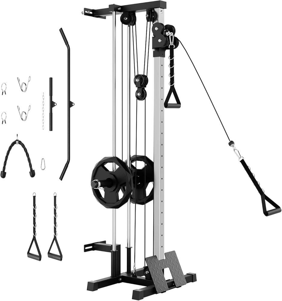 400LBS Wall Mount Cable Station Dual Pulley Cable Crossover Functional Trainer
