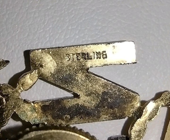 Vintage USN US NAVY Anchor Rope Sterling Silver Letters WWII pin ~1.75"