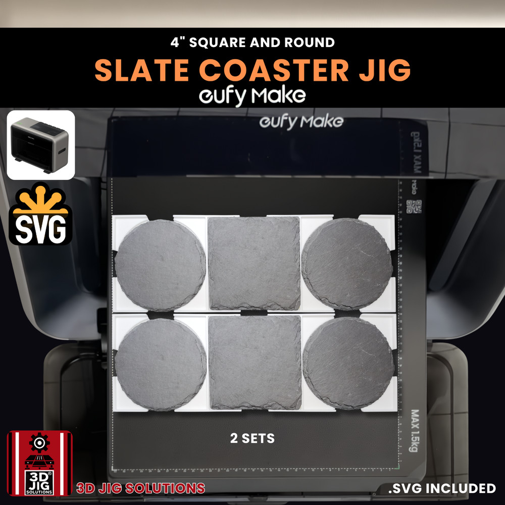 EufyMake E1 UV Printer Jig | 4" Round & Square Slate Coaster Template