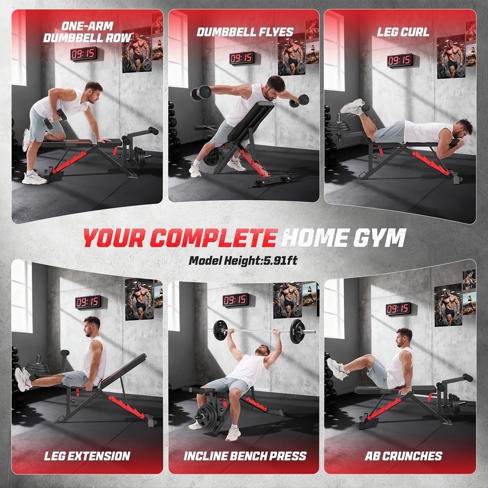 1200LBS Adjustable Foldable Weight Bench for Home Gym Strength Training Workout