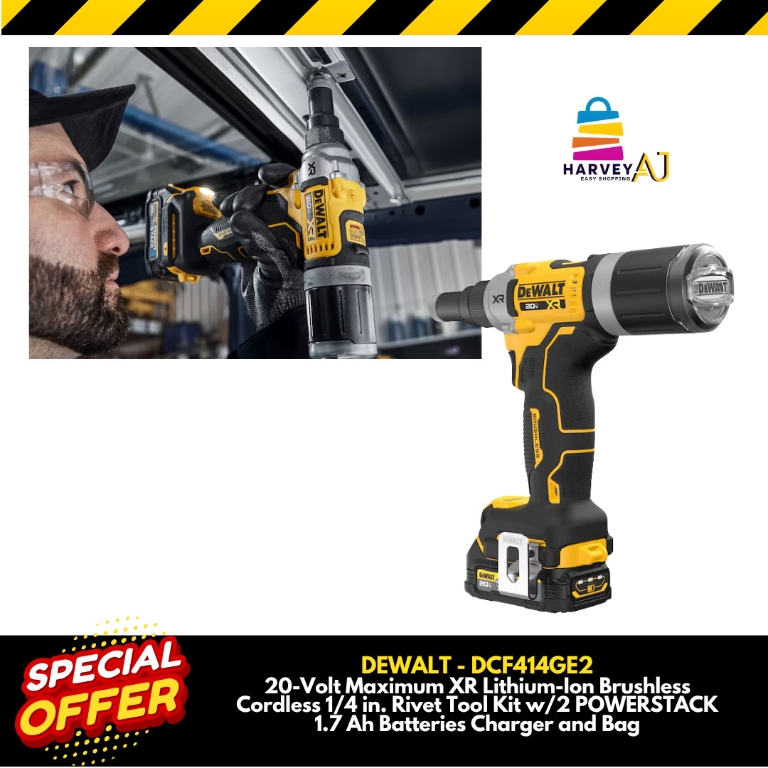 DEWALT DCF414GE2 20V MAX XR BL 1/4" Rivet Tool w/ 2 POWERSTACK Batts, 1.7 Ah Kit