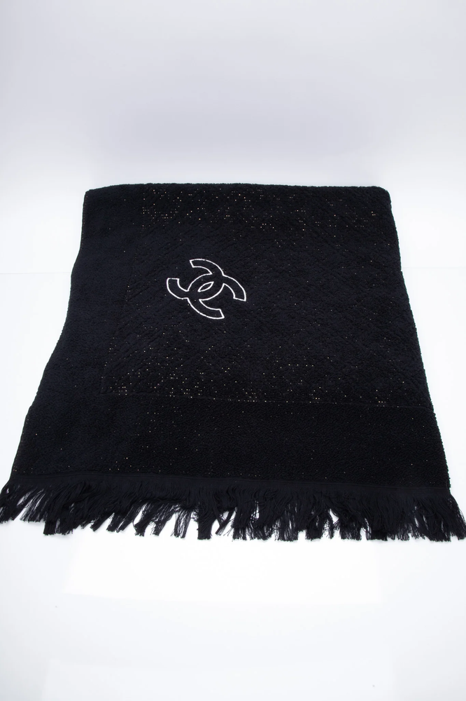 CHANEL CC Logo Black Beach Towel