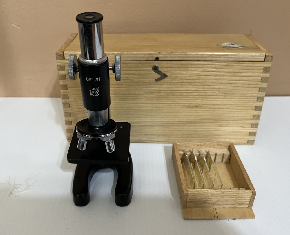 SELSI 100X, 200X, 300X Vintage Microscope Untested. Used