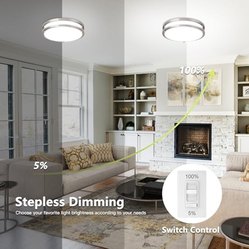 12 Inch Flush Mount Ceiling Light - 2 Pack 36W 12" 2 Pack Brushed Nickel (5CCT)