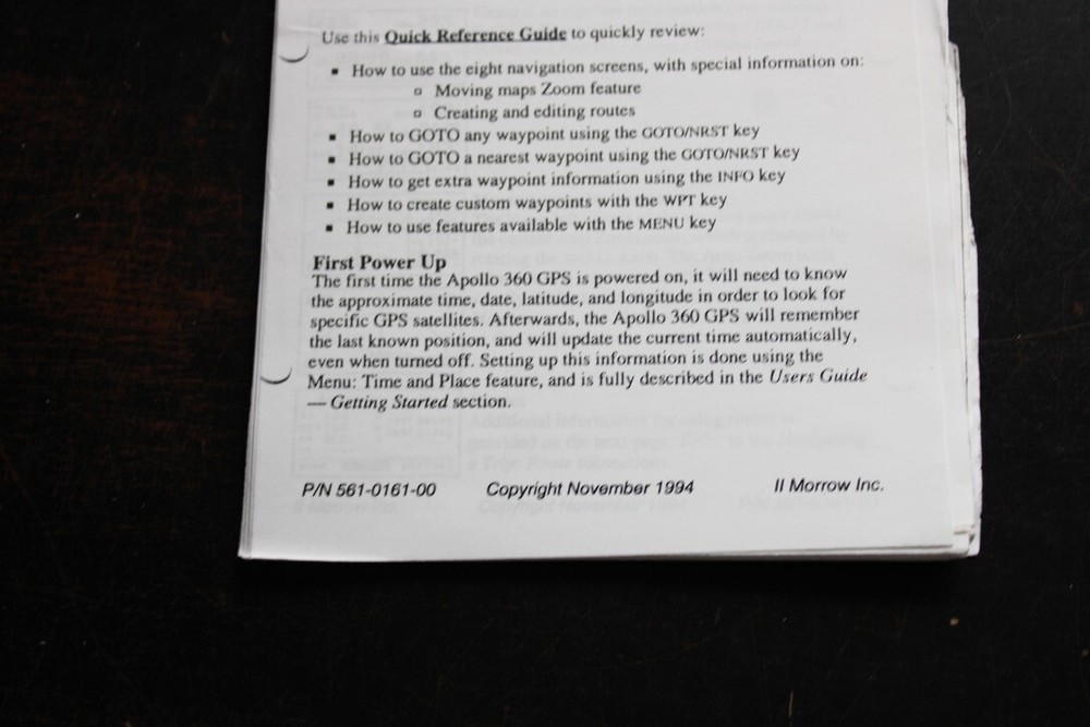 Morrow II Apollo 360 GPS Receiver User's Quick Reference Guide-Copy