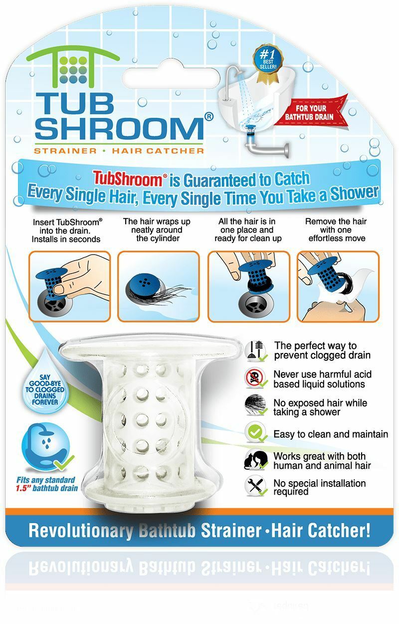 TubShroom® White Revolutionary Hair Catcher Drain Protector Snare, No More Clogs