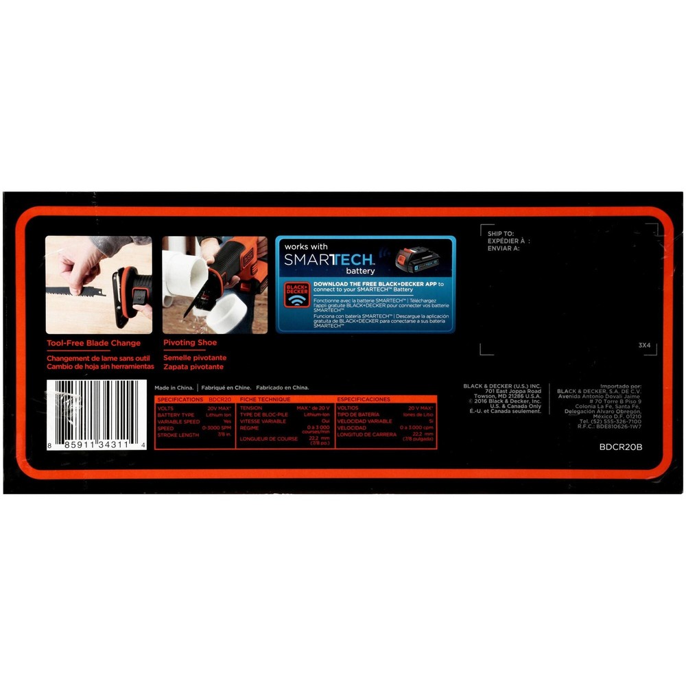 BLACK+DECKER 20V Max* Lithium Reciprocating Saw - BDCR20B