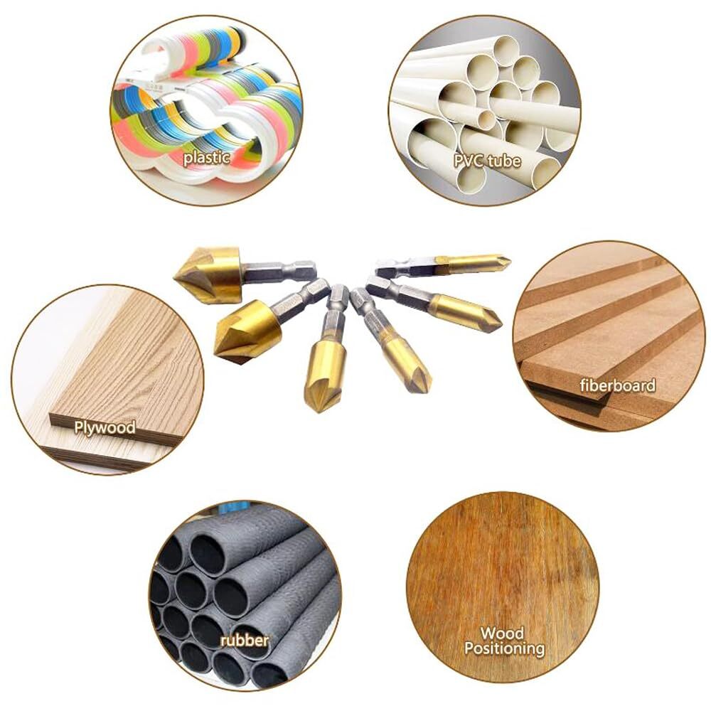 6 x Chamfer Countersink Deburring Drill Bit Set Crosshole Cutting Metal Tool Kit