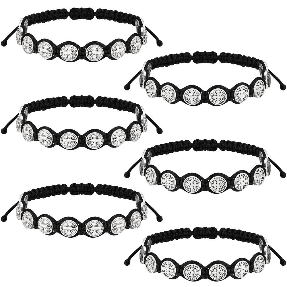 Hicarer 6 Pcs Saint Benedict Bracelets Protection Adjustable Handmade Black C...