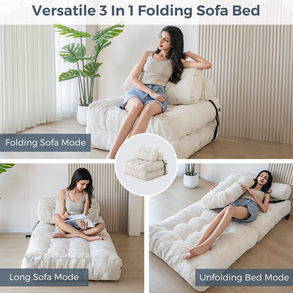 Folding Sofa Bed, Convertible Sleeper Chair with Pillow Comfy Floor Sofa Lounge
