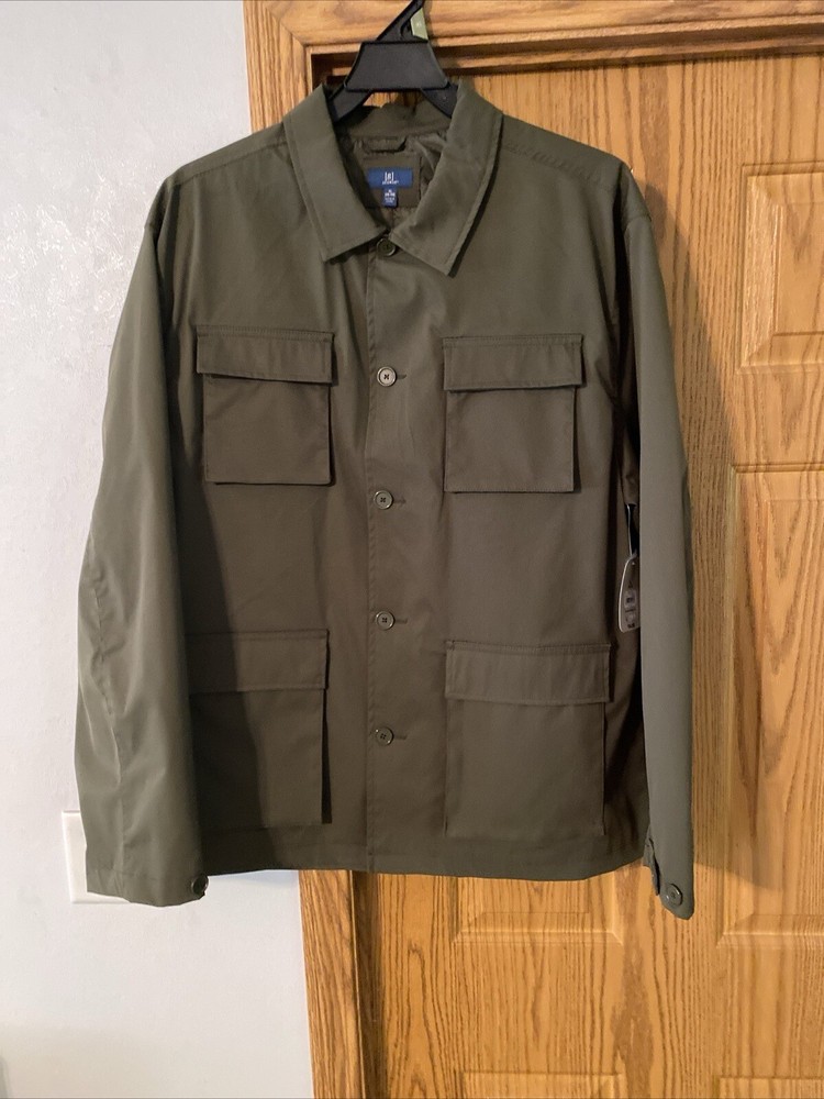 New Mens George Button Up Utility Jacket SZ Large Dark Olive