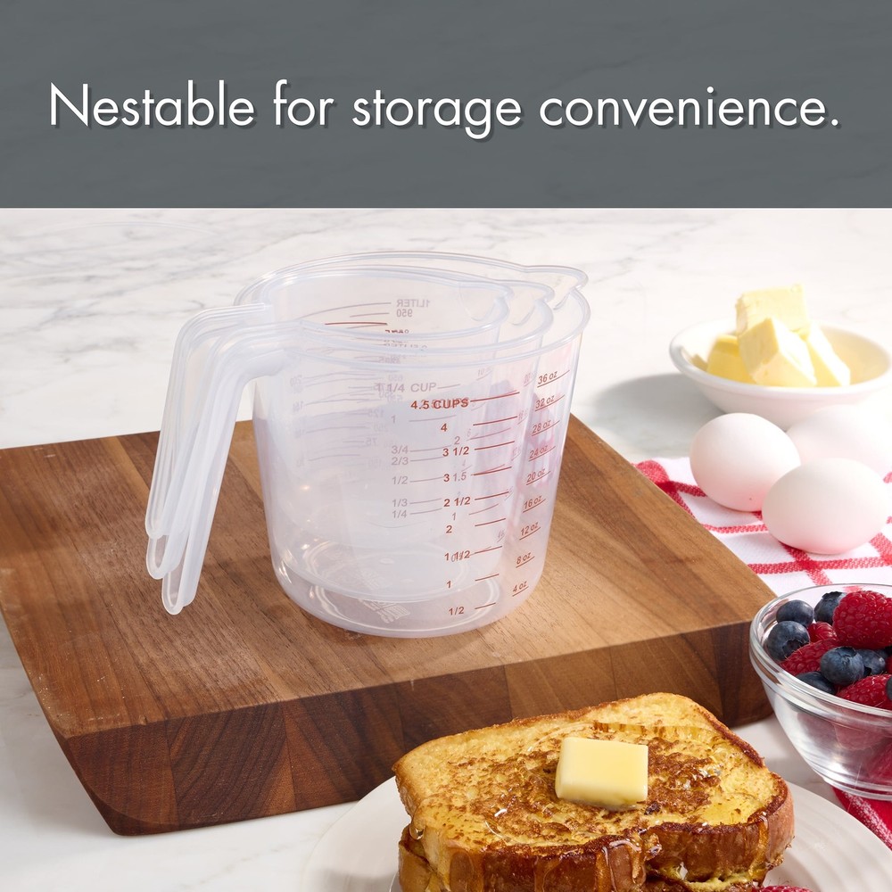 Mainstays 3-Piece Tapered Spout Nesting Measuring Cups Set, Clear