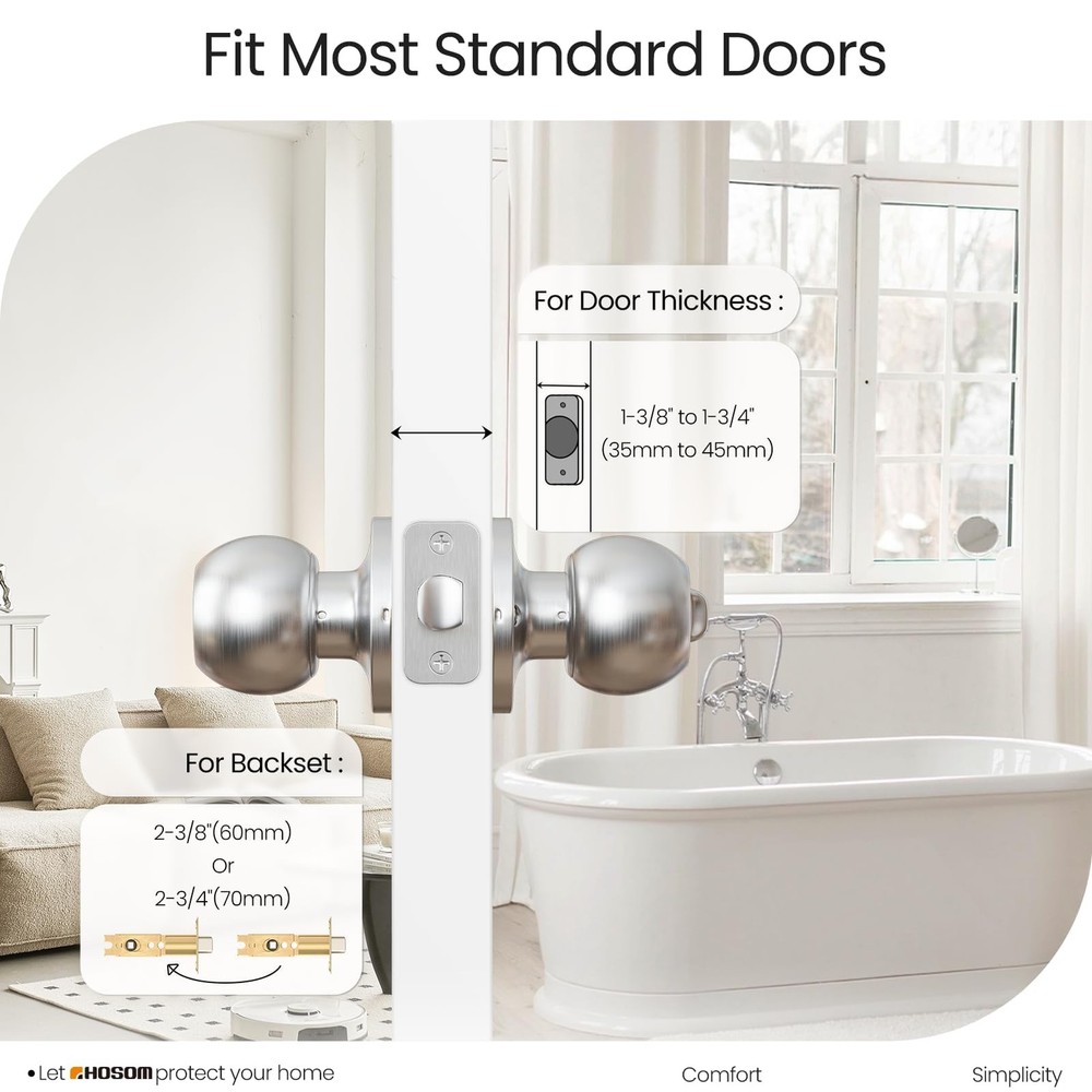 HOSOM Privacy Door Knob with Lock, Interior Knobs 1 Pack, Satin Nickel