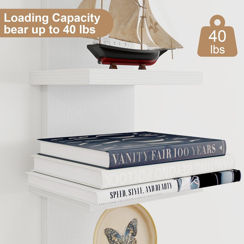 5 Tier Wall Shelf Unit, White Floating Shelves for Storage - Vertical Column ...