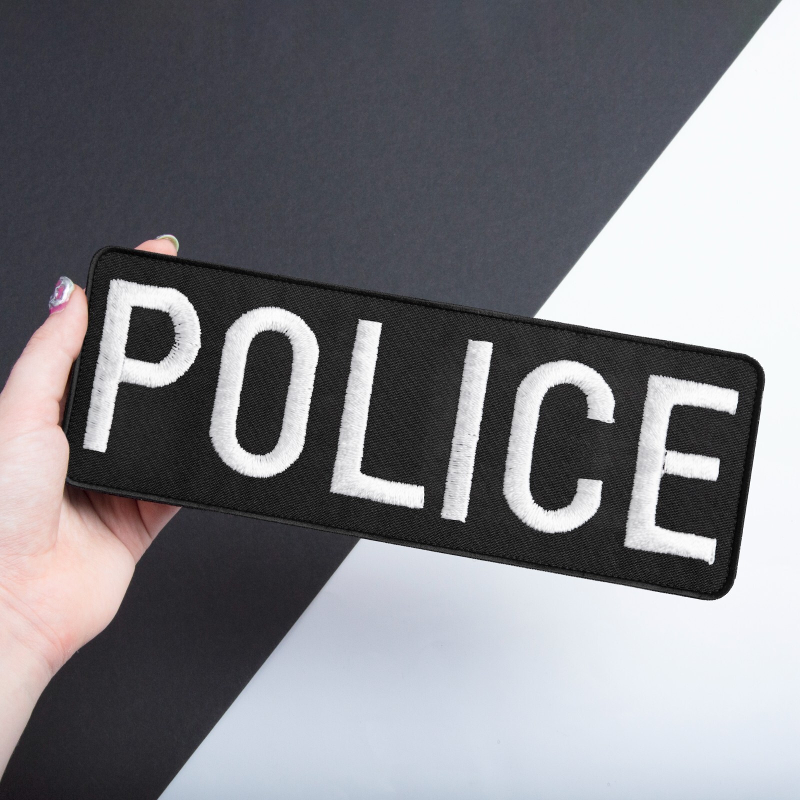 2-Piece Embroidered Police Patch for Vest, Jacket, Hook & Loop, Large & Small