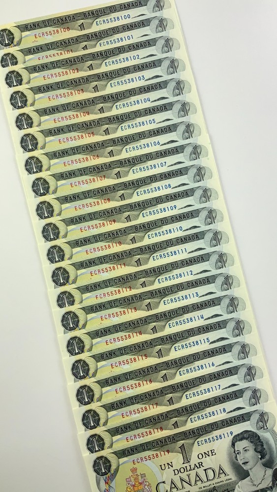 One 1973 Canada 1 Dollar Banknote Order Multiple for Consecutive II730
